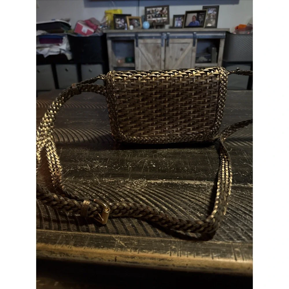 Vintage CEM Metallic Purse Woven Leather Crossbody Bag Gold Silver Bronze Brazil